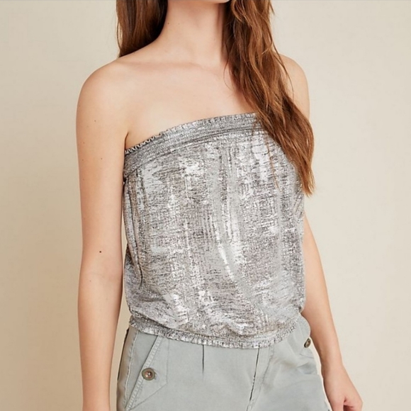 Anthropologie silver shimmer tube top - Picture 2 of 4